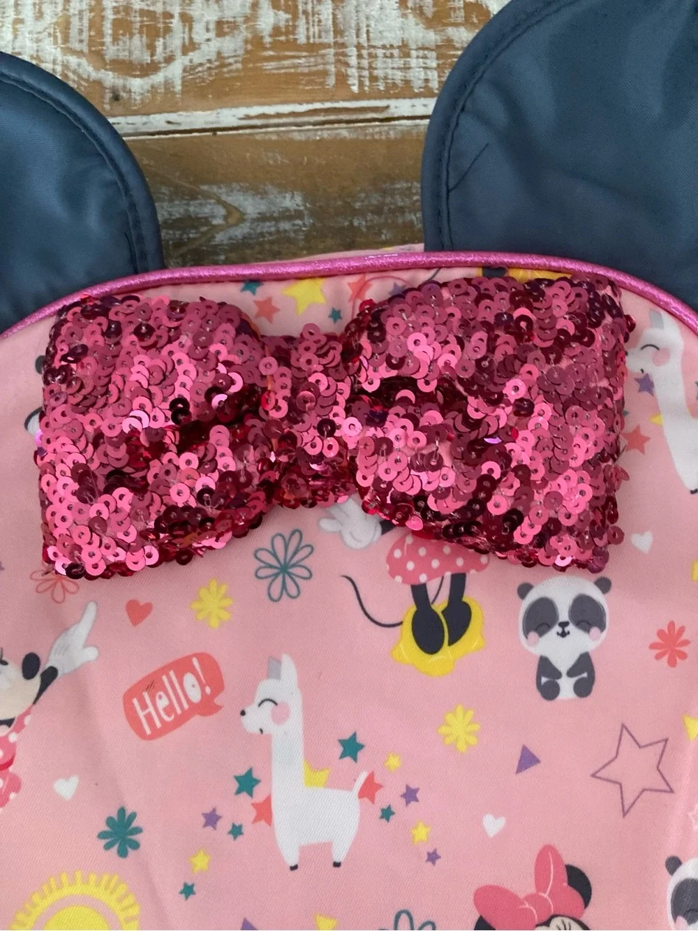 Disney Pink Minnie Mouse Sequined Bow Kids Backpack with Ears